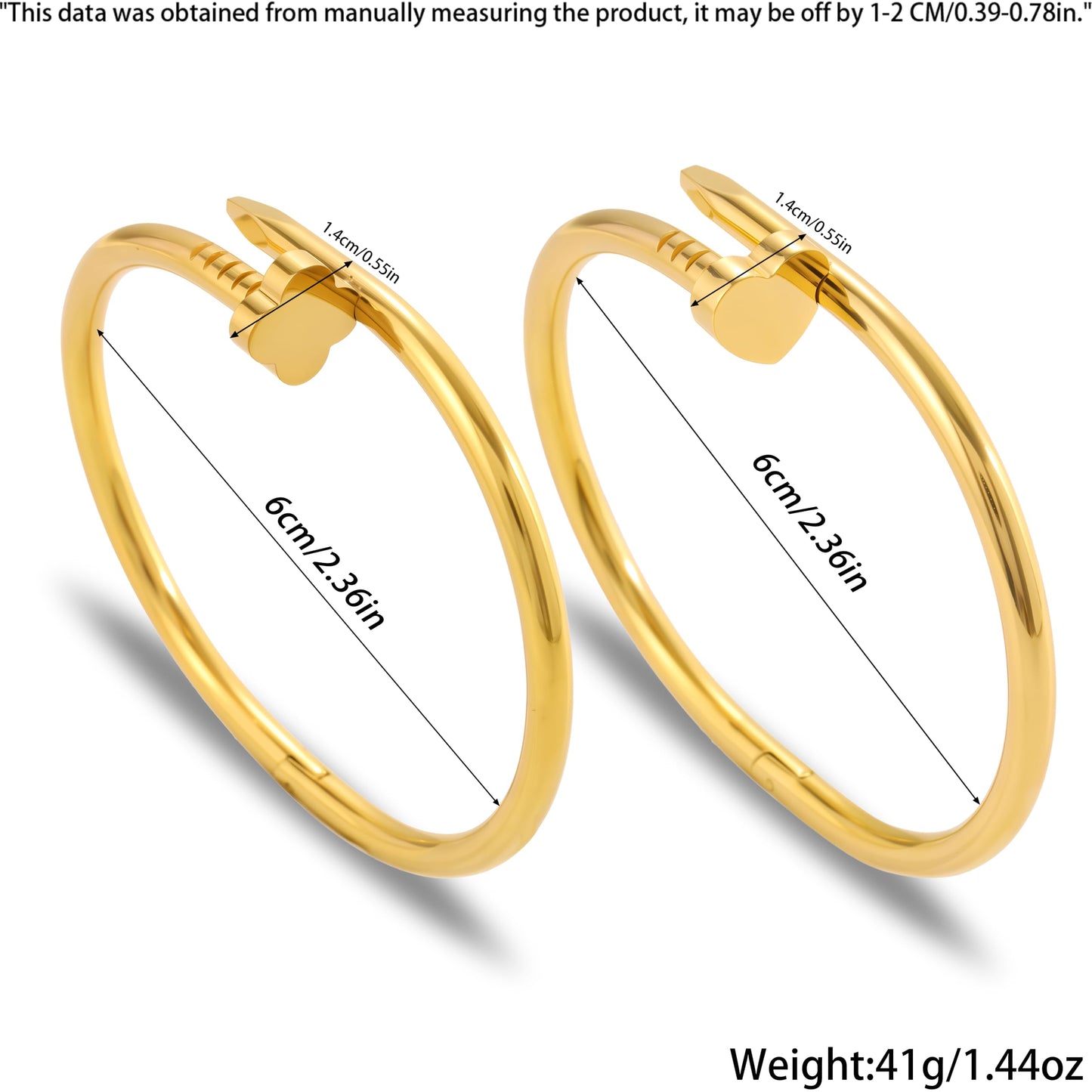 Acnode Gold Bangle Bracelets for Women -2PCS Friendship & Love Bangle Bracelet Clover Nail Bracelet Stack Set Trendy Non-Tarnish Stainless Steel Jewelry Gifts for Mom Wife Her