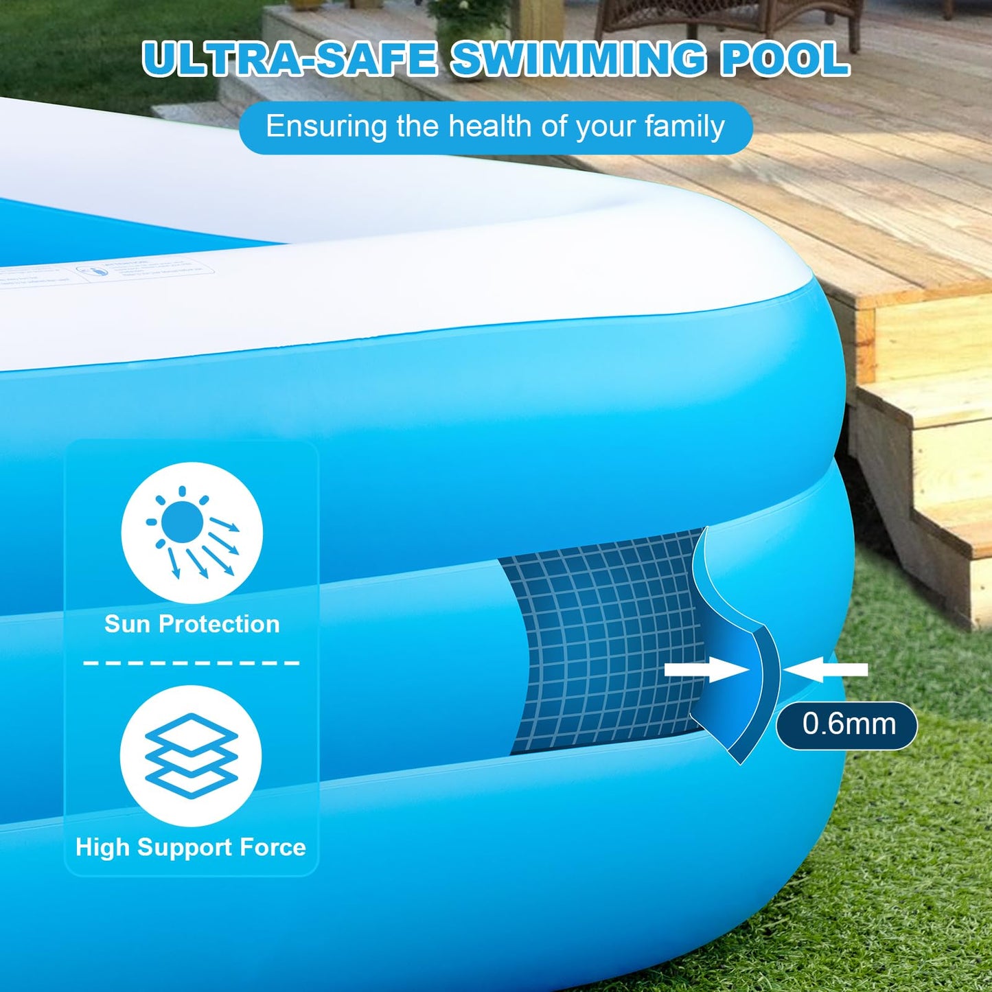 Large Inflatable Pool with Pump, 165" x 76" x 22" Oversized Thickened Blow Up Pools for Adults, Family Swimming Pool for Backyard, Outdoor, and Summer Water Party
