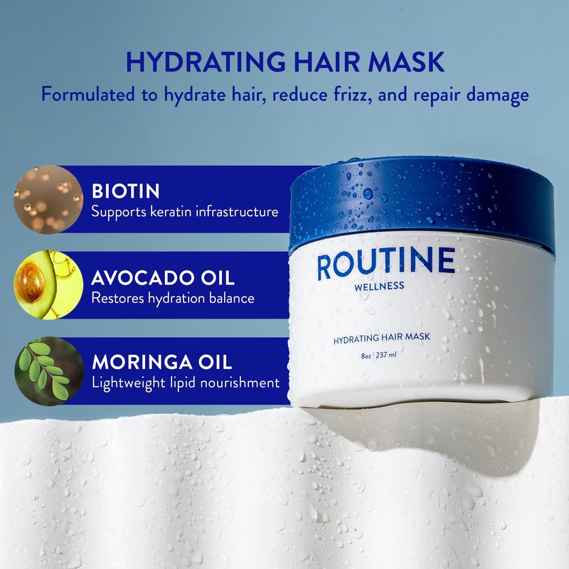 Routine Wellness Deep Conditioning Hair Mask - Bring Dry, Damaged Hair Back to Life – Hydrating Repair Treatment that Moisturizes, Strengthens & Adds Volume – Coconut & Vanilla 8oz