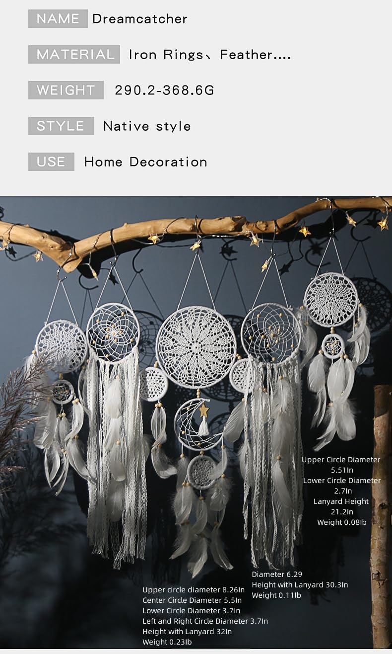 5 Pack Moon Phase Dreamcatcher Set Boho Wall Decor, Boho Macrame Wall Hanging Dream Catchers, for Home, Bedroom, Living Room, Witchy Gifts (Black Purple)