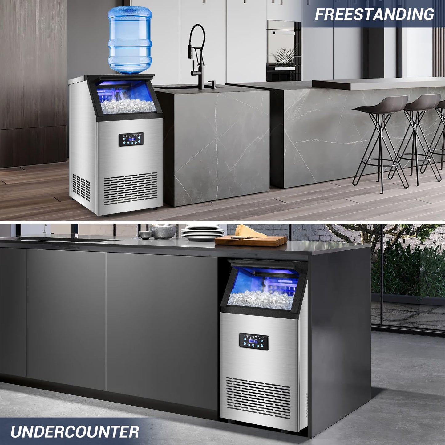 【120LBS/24H + 40 Cubes/12-18 Mins】 15" Commercial Ice Maker - 30LBS Storage, Self-Cleaning Under Counter & Freestanding Ice Machine for Home/Bar/Outdoor