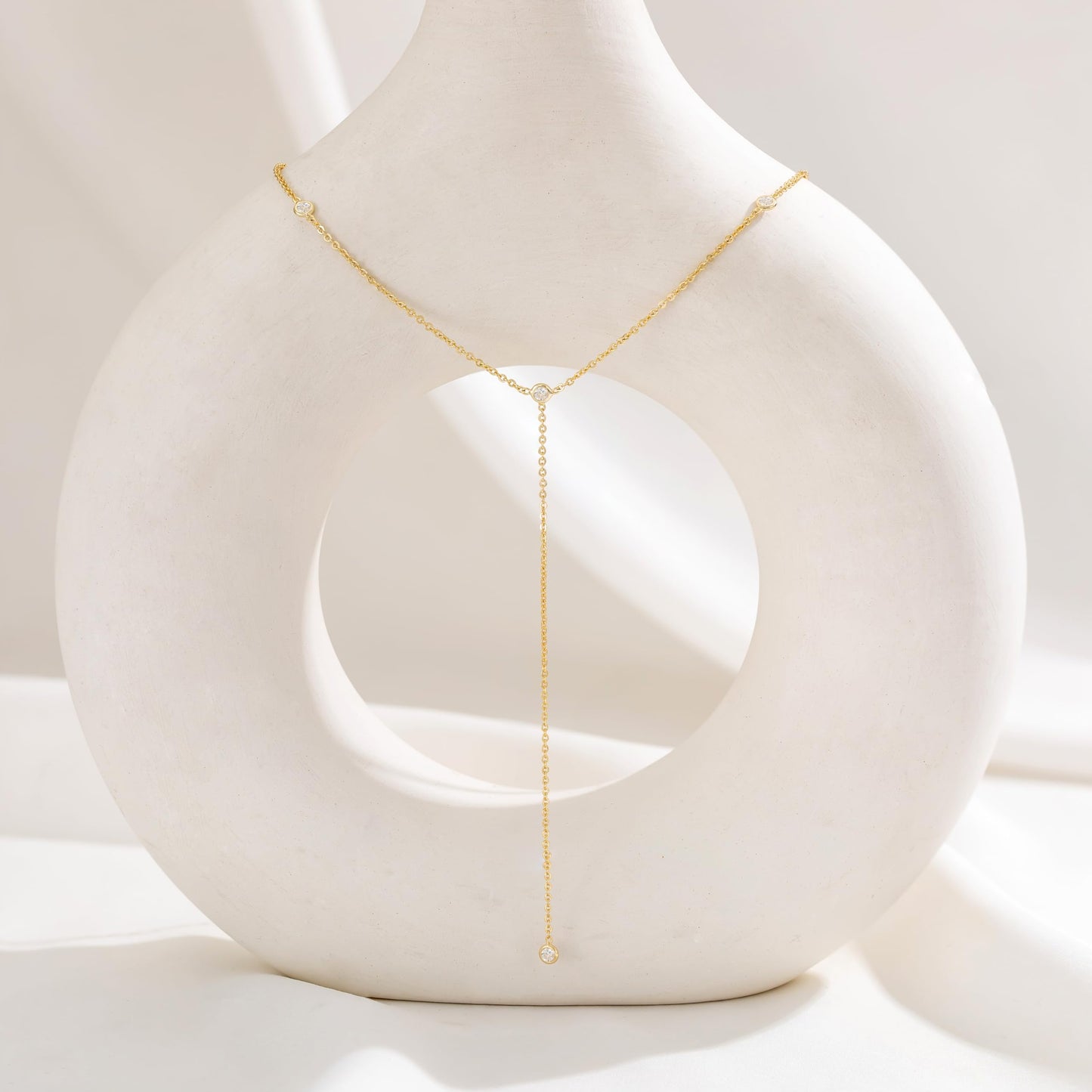 CHESKY Lariat Gold Necklace for Women, Dainty Long Necklace 14k Gold Plated Y-Shaped Pendant Necklace Trendy CZ Chain Drop Necklaces Simple Gold Jewelry for Women Gifts