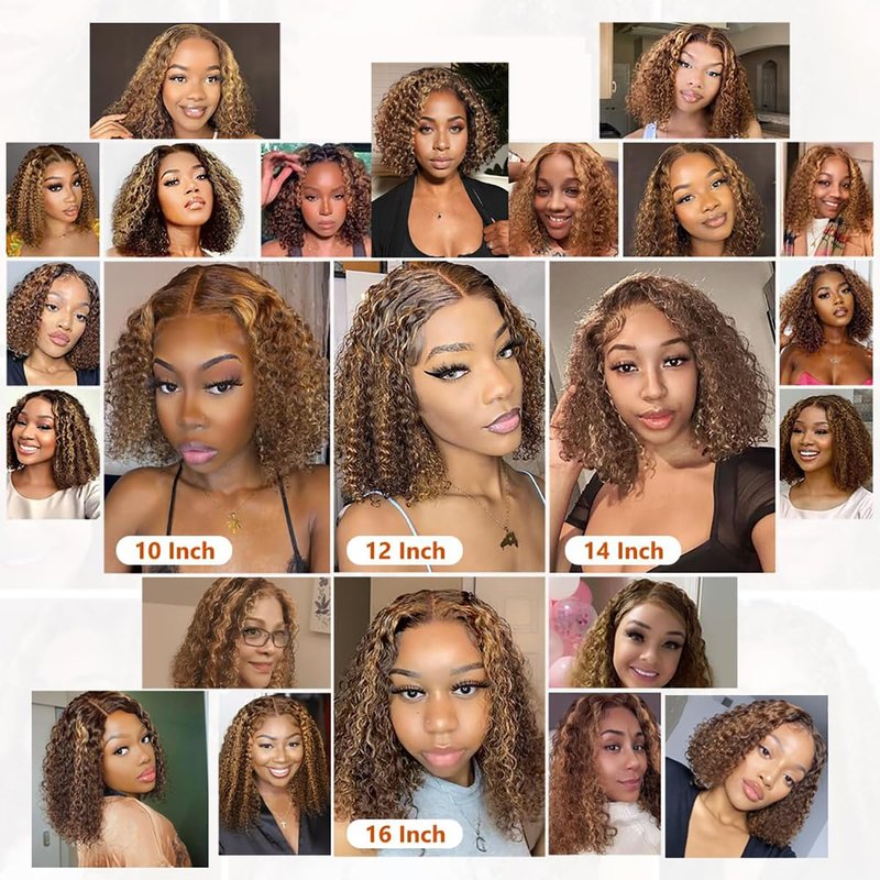 Maytune Wear and Go Glueless Wigs Human Hair Pre Plucked Pre Cut 4/27 Honey Blonde Glueless Bob Wig Human Hair Highlight Ombre Deep Wave 4x4 Closure Wigs for Women 8 Inch