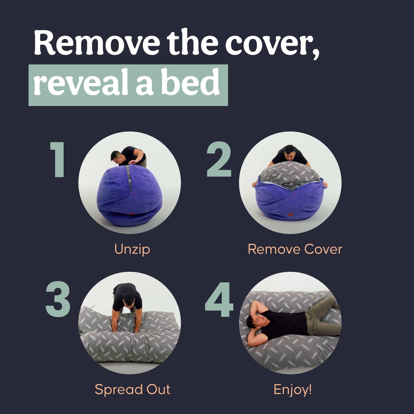 CordaRoy's Faux Fur Bean Bag Chair, Convertible Chair Folds from Bean Bag to Lounger, As Seen on Shark Tank, Grey - King Size