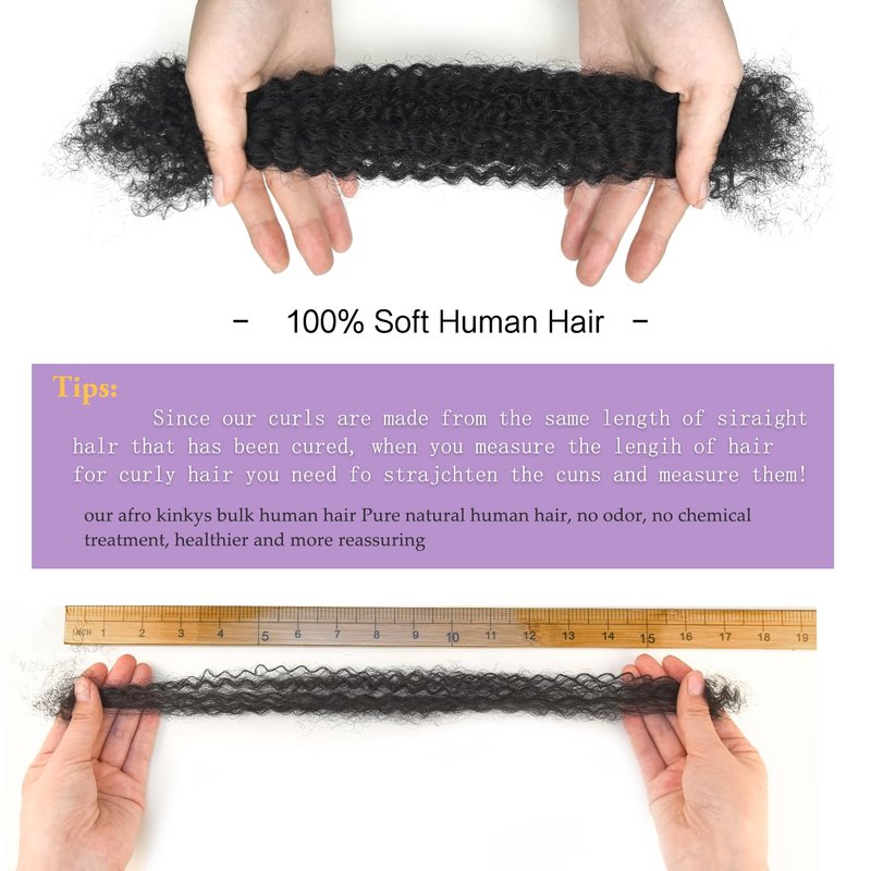 Human Kinkyhair for Twist 10 Inch 2 Bulks Natural Black Afro Kinkys Bulk Human Hair for Dreadlocks Extensions,Repair Locs and Mini Twist