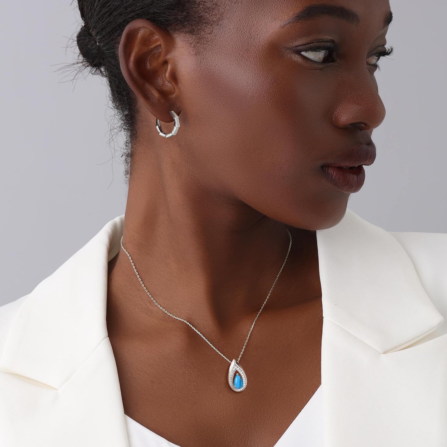 Kstyle 925 Sterling Silver Turquoise December Birthstone Pendant Necklace Teardrop Jewelry Valentine's Day Anniversary Birthday Gift for Mom Sister Daughter Girlfriend Her Non Tarnish