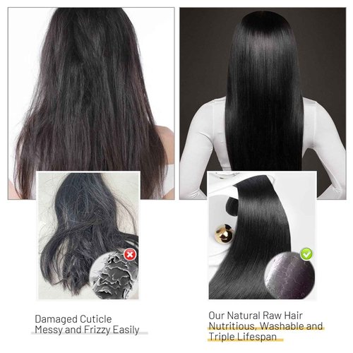 Urbeauty Raw Bundles Human Hair, No Tangle Shedding, Keep Texture Silky Soft after 89 Times Washes, 16A Indian Bundles Triple Lifespan Chemical Free Unprocessed Natural Raw Hair