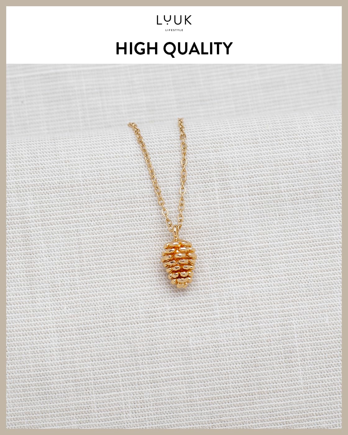 LUUK LIFESTYLE 14k gold plated, Pincone pendant necklace, 19in adjustable, waterproof, non-tarnish, sturdy chain, Gift ideas for women, holiday, dainty trendy aesthetic simple, wilderness camping