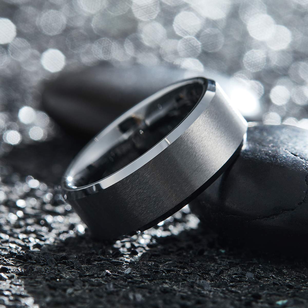 King Will Silver 9mm Men's Wedding Ring - Brushed Matte Finish, Beveled Polished Edge, Comfort Fit Size 13