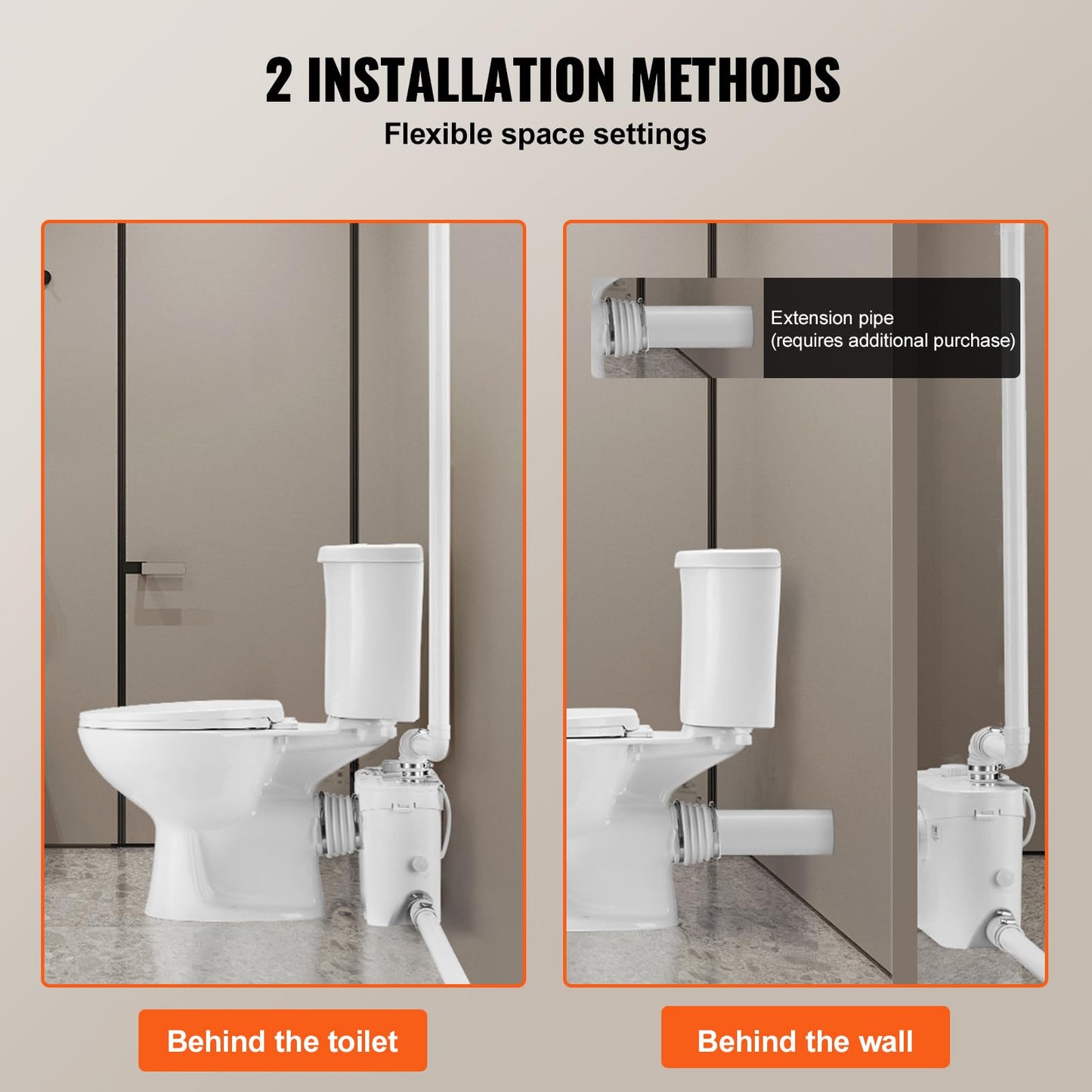 VEVOR Macerating Toilet System with Powerful 700W Macerator Pump, Rear Discharge and Upflush Toilet For Basement, Dual Flush Water Disposal, Macerating Toilet System Kit with 3-Inlet, Space Saving