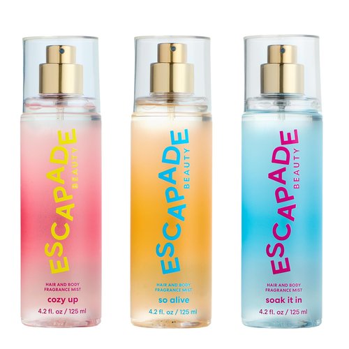 ESCAPADE BEAUTY Trio Gift Set: So Alive, Soak it In, Cozy Up - Hair and Body Fragrance Mist - (3), 4.2oz each