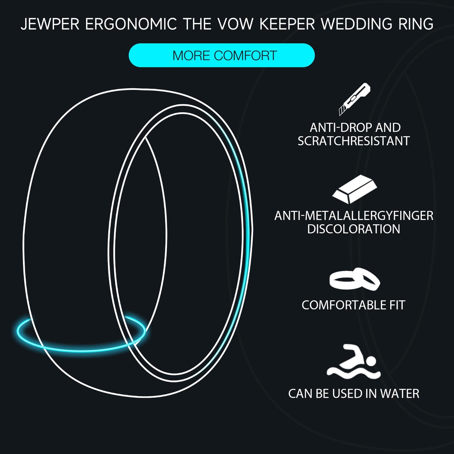 JEWPER 8mm Men Womens Wedding Band Tungsten Rings Black Blue Hammer pattern Fashion Promise Carbide Inlaid Opal Matte Finish Edge Comfort Fit Size(7)