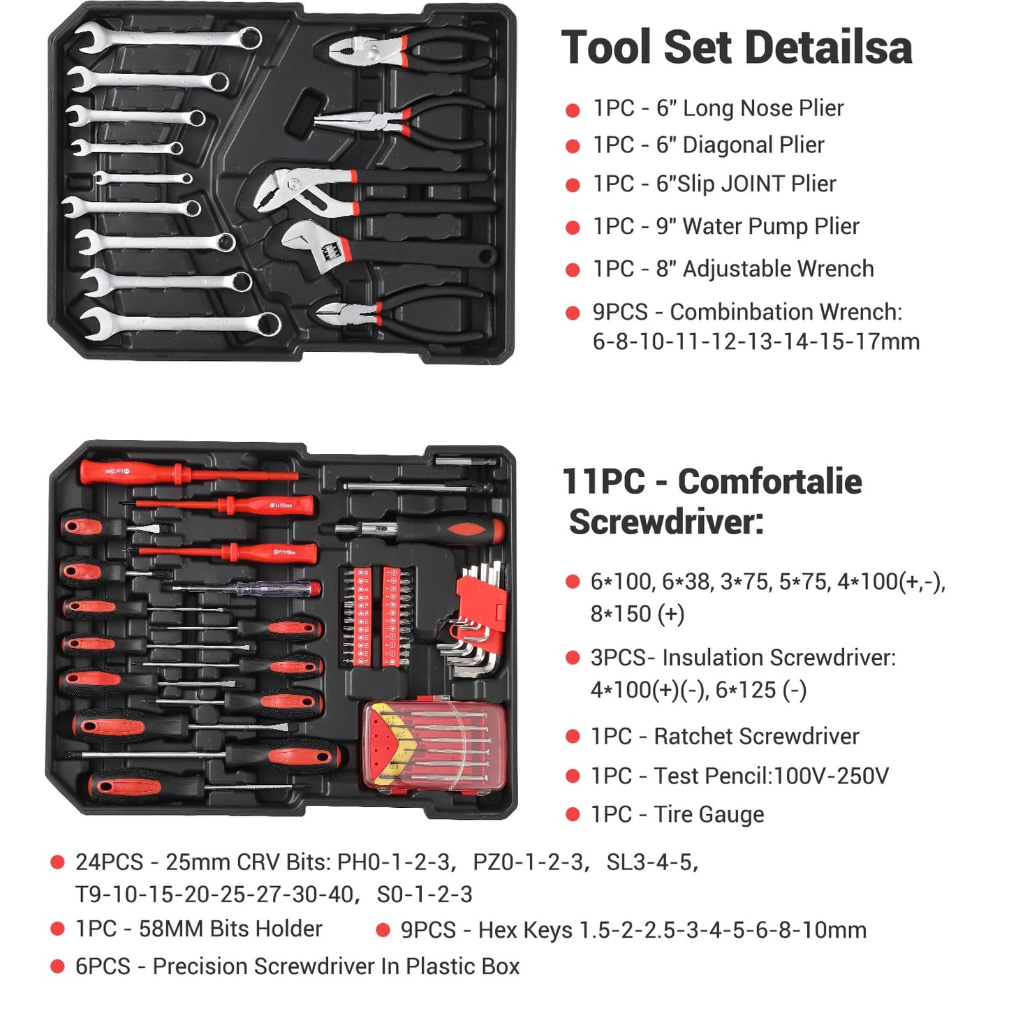 800-Piece Mechanics Tool Set with Rolling Aluminum Case, Complete Socket & Wrench Kit with Hand Tools, Portable Garage Tool Box for Auto Repair, Home Maintenance, DIY Projects & Garden Work