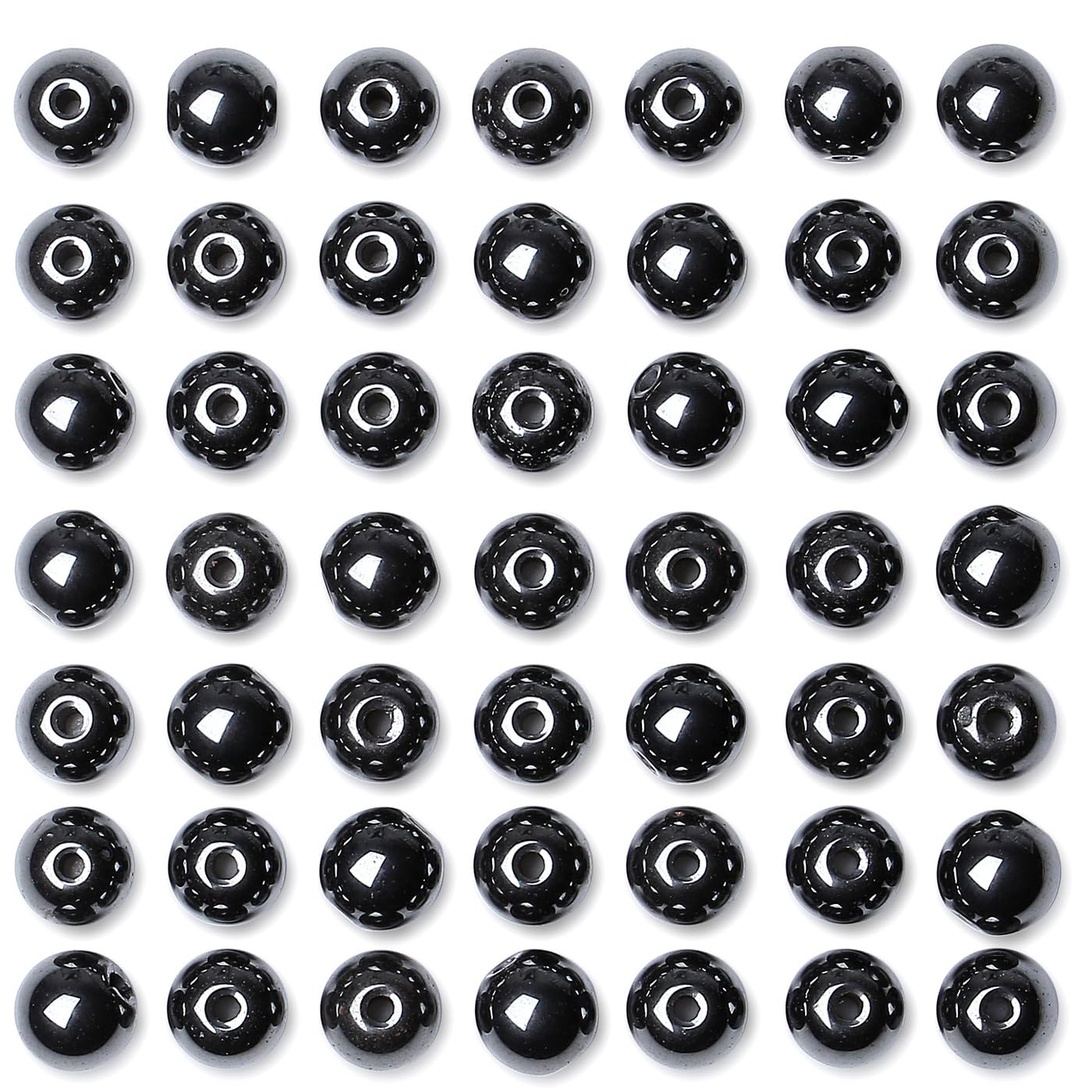 QINJIEJIE 100PCS Black Hematite Beads 8mm Natural Stone Beads Round Loose Gemstone Bead for Bracelet Beading Crystal Jewelry Making DIY Necklace Earrings 0.32"