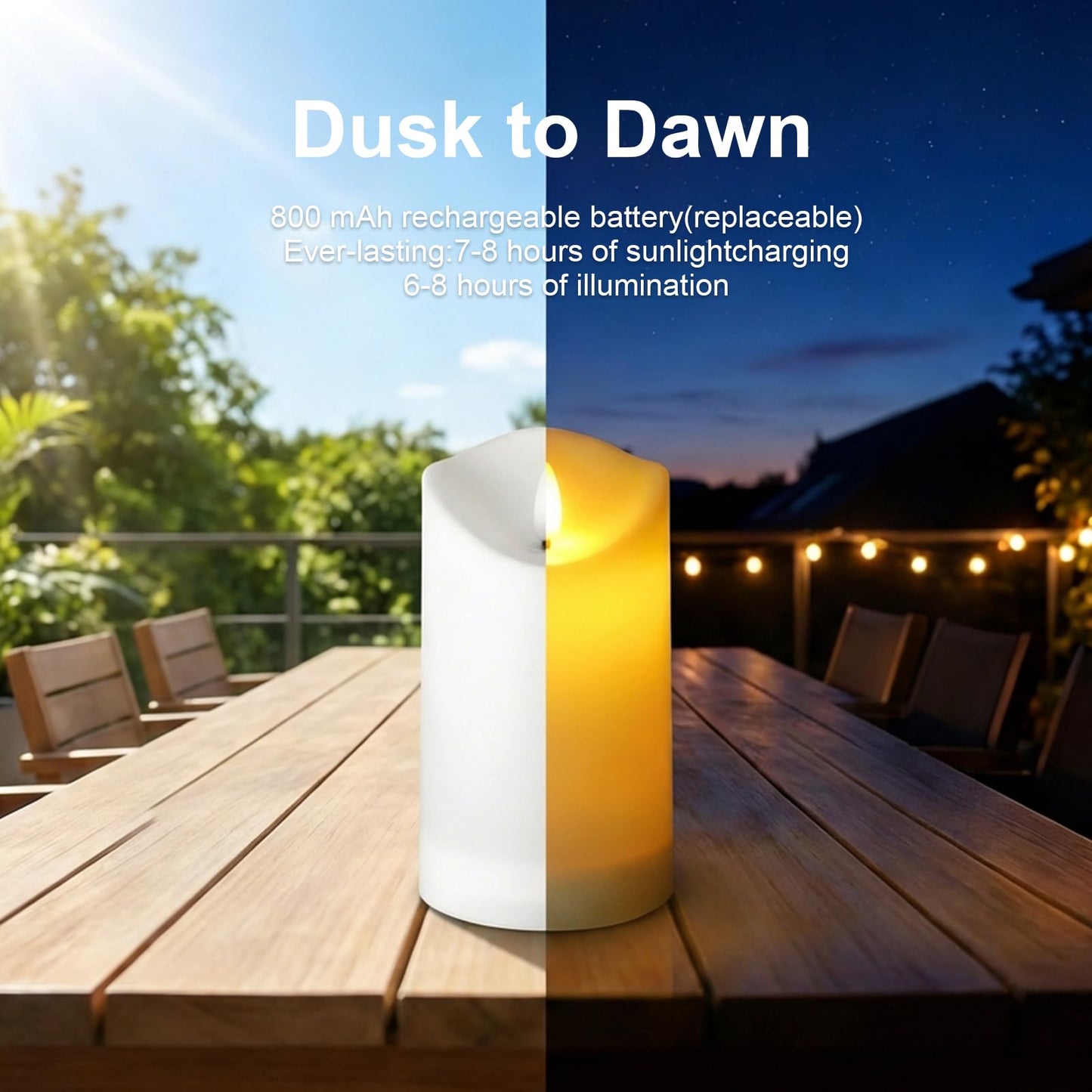 ARIKJ Solar Candles Outdoor Waterproof, Flameless LED Candles Rechargeable, Solar Powered Pillar Candles Dusk to Dawn for Patio Lantern Garden Table Decorations, Set of 3, 3.25" X 4"5" 6"