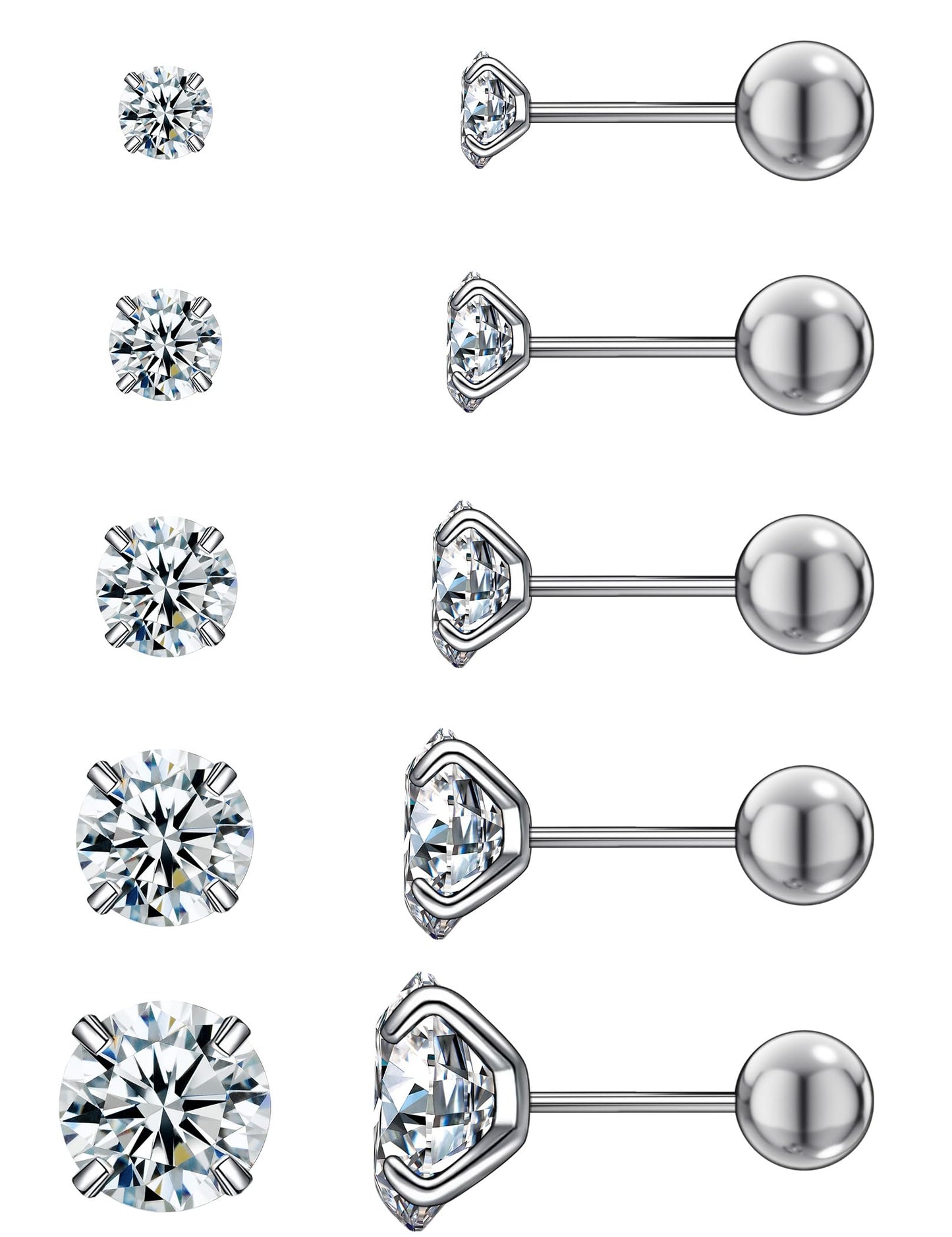 5 Pairs Earrings Sets Titanium Hypoallergenic Cubic zirconia Earrings for Women Helix Cartilage Tragus Women Jewelry