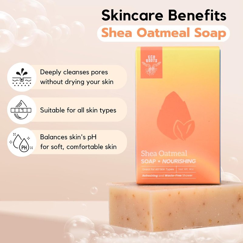 Natural Oatmeal Soap Bar - 3 Pack Face & Body Cleansing with Shea Butter & Coconut Oil | Gentle Moisturizing Bars