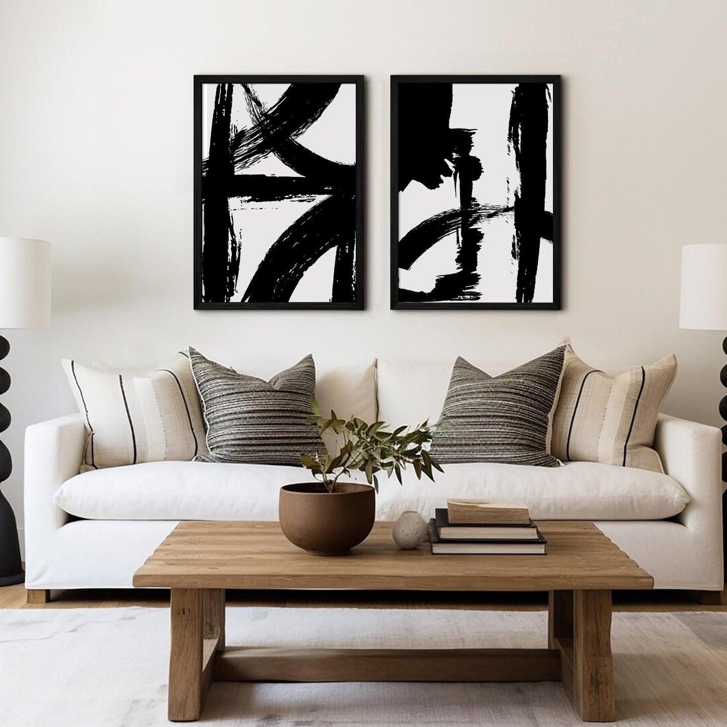 Black and White Wall Art Abstract Modern Painting Minimalist Line Canvas Wall Art Decor Black And White Poster Abstract Artwork Prints for Living Room Bedroom 16x24 Inch Wood Framed Set of 2
