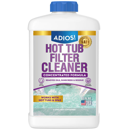 Adios! Hot Tub 4X Filter Cleaner for Spas – Deep Cleaning Soaking Solution Dissolves Grease and Grime, Unclogging and Restoring Water Flow (32oz)