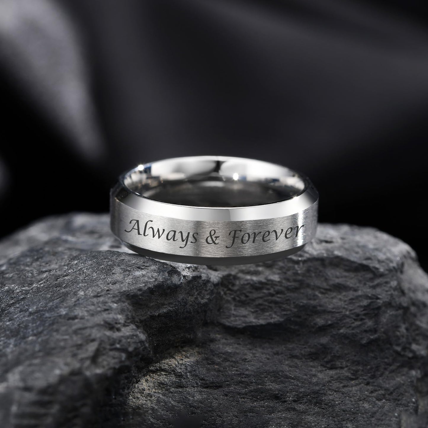 VNOX Customize Personalized 6MM Stainless Steel Simple Matte Brushed Finish Wedding Band Engagement Rings for Men Women,Size 8