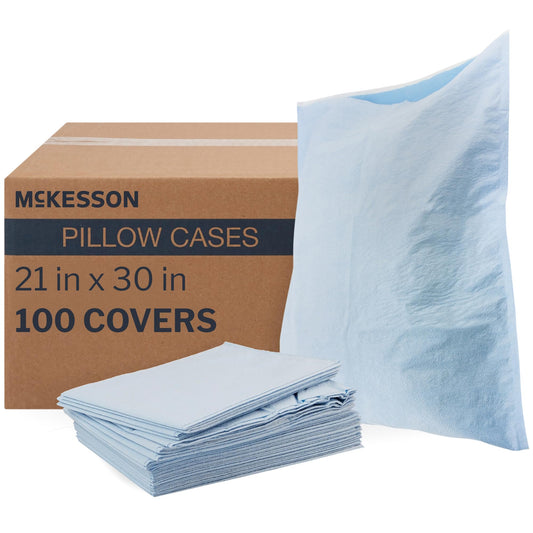McKesson Disposable Pillow Case Covers [100 Count] Bulk Pillowcase, Single-Use for Medical Hospital Travel, Standard Size, Blue, 21 in x 30 in
