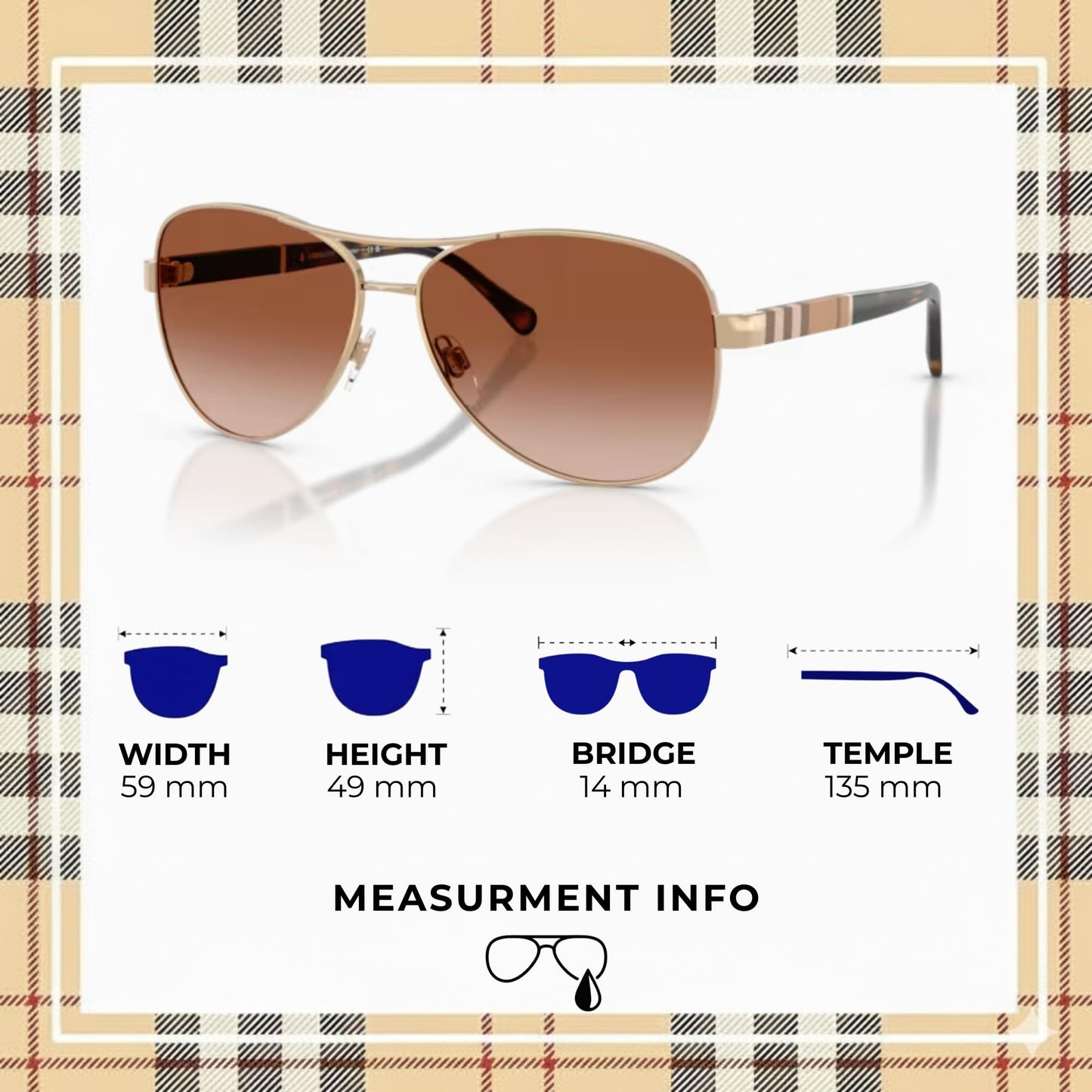 BURBERRY BE3080 Pilot Shape Steel Sunglasses with Luxury Eyewear Kit
