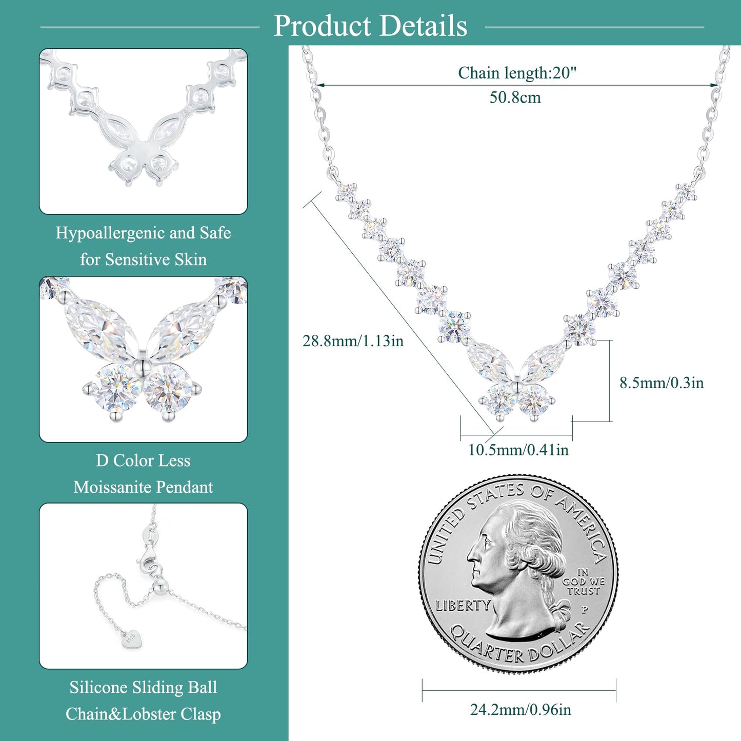 JEWELHOME 18 Stones Moissanite Butterfly Necklace for Woman,1.628CT Sterling Silver Necklace,Gift for Anniversary Birthday Wedding Jewelry Gifts for Mom Wife Girlfriend