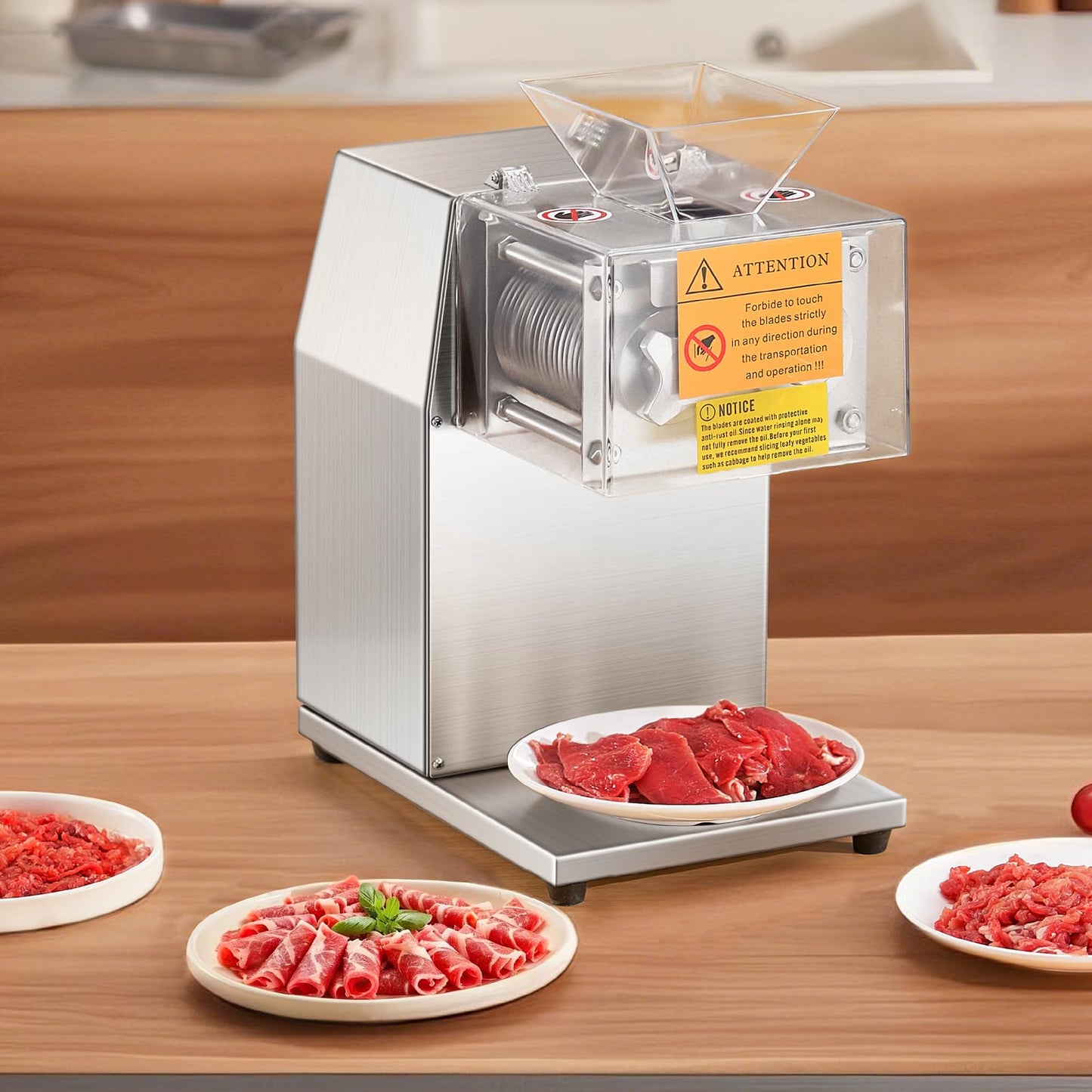 VEVOR 850W Meat Slicer, Commercial Meat Cutting Machine, Stainless Steel, 5 mm Thickness, Detachable Blades, Electric Food Slicer for Home Kitchen Restaurant Supermarket