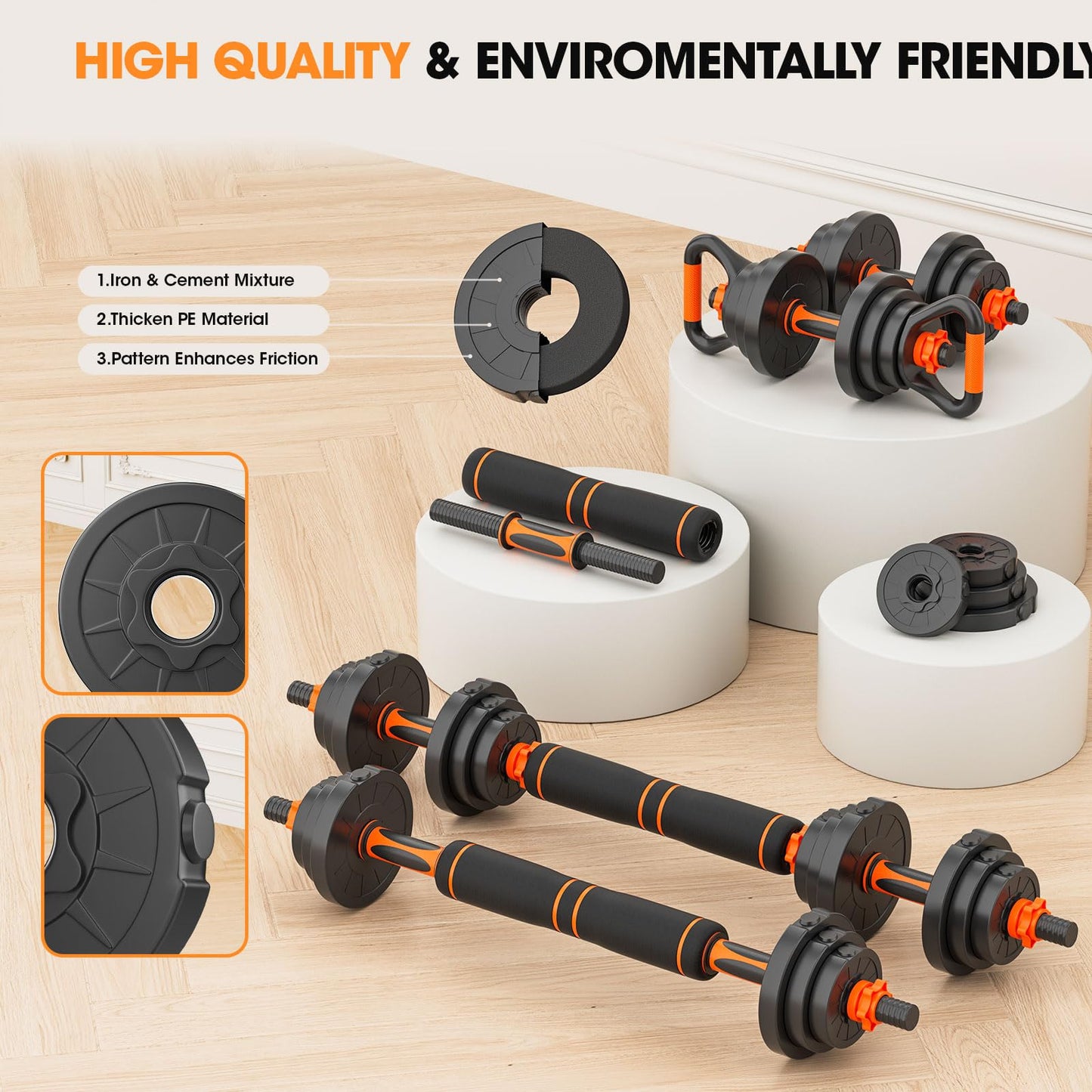 Stepwaver Adjustable Dumbbell Set 70LBS Free Weights Dumbbells,4 in1 Weight Set,Dumbbell, Barbell, Kettlebell, Push-up, Home Gym Fitness Workout Equipment for Men Women