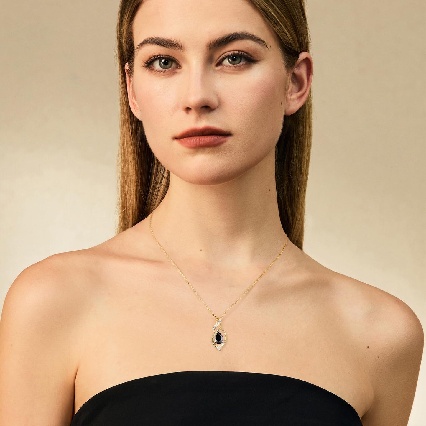 FANCIME 14K Gold Plated October Birthstone Necklace for Women Black Tourmaline Teardrop Necklace Sterling Silver Infinity Love Birthday Gifts for Women, 16"+2" Inches