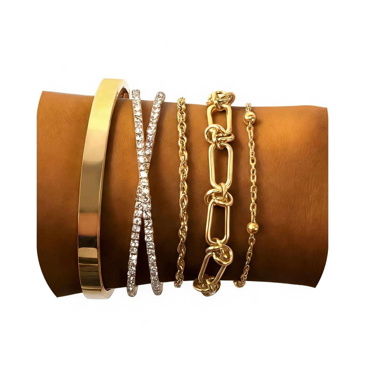Gold Bracelets for Women, Exquisite 18K and 14K Real Gold-Plated Bracelet Stacking Sets, Waterproof Cuban Chains, Paperclip Chain , Cuff Bangles, Non Tarnish,Jewelry Gifts for Women (18Kzuan5)