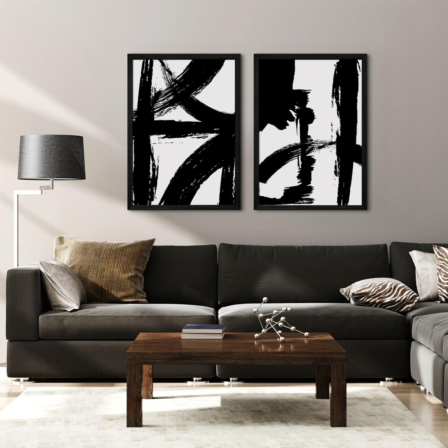 Black and White Wall Art Abstract Modern Painting Minimalist Line Canvas Wall Art Decor Black And White Poster Abstract Artwork Prints for Living Room Bedroom 16x24 Inch Wood Framed Set of 2
