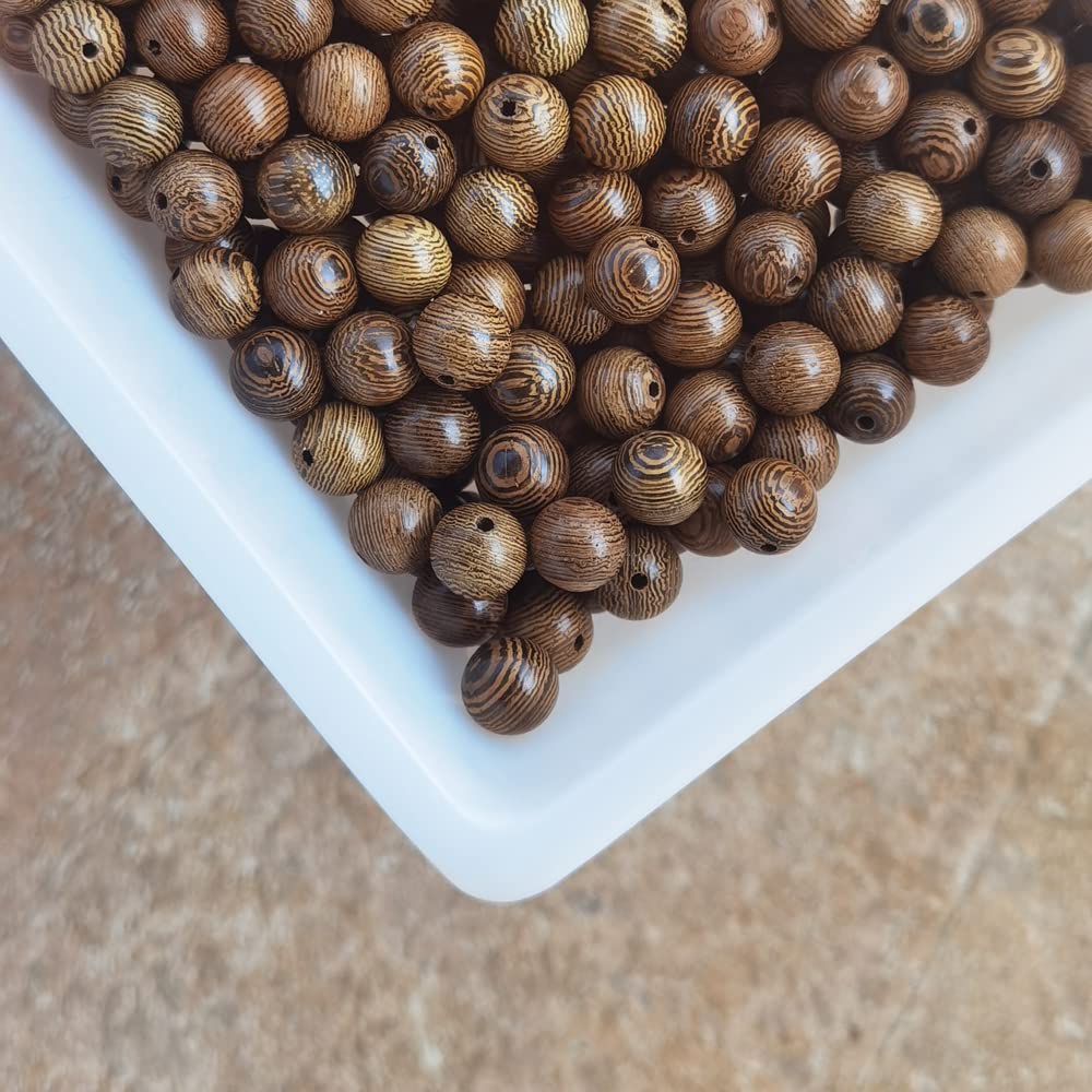 INSPIRELLE 400pcs 10mm Dark Brown Wooden Beads Undyed Natural Stripe Round Wood Loose Craft Beads for Bracelets and Jewelry Making