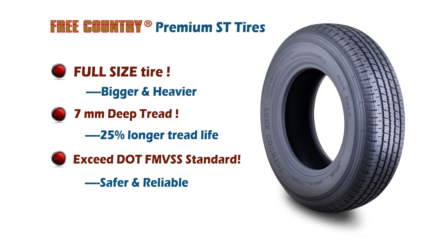 Free Country Trailer Tire Wheel Assembly ST205/75R15 8-Ply D 107N 5 Lug on 4.5" PCD Black Mod Wheel, SET 2
