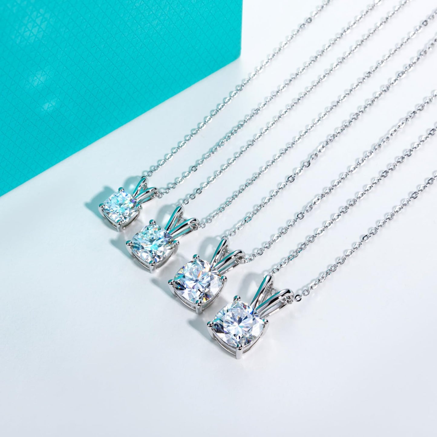 AnuClub Cushion Cut Moissanite Pendant Necklace 2CT D Color VVS1 925 Sterling Silver Everyday Wear Necklace for Women Wife Her with Certificate, 40+2+3cm Adjustable Chain