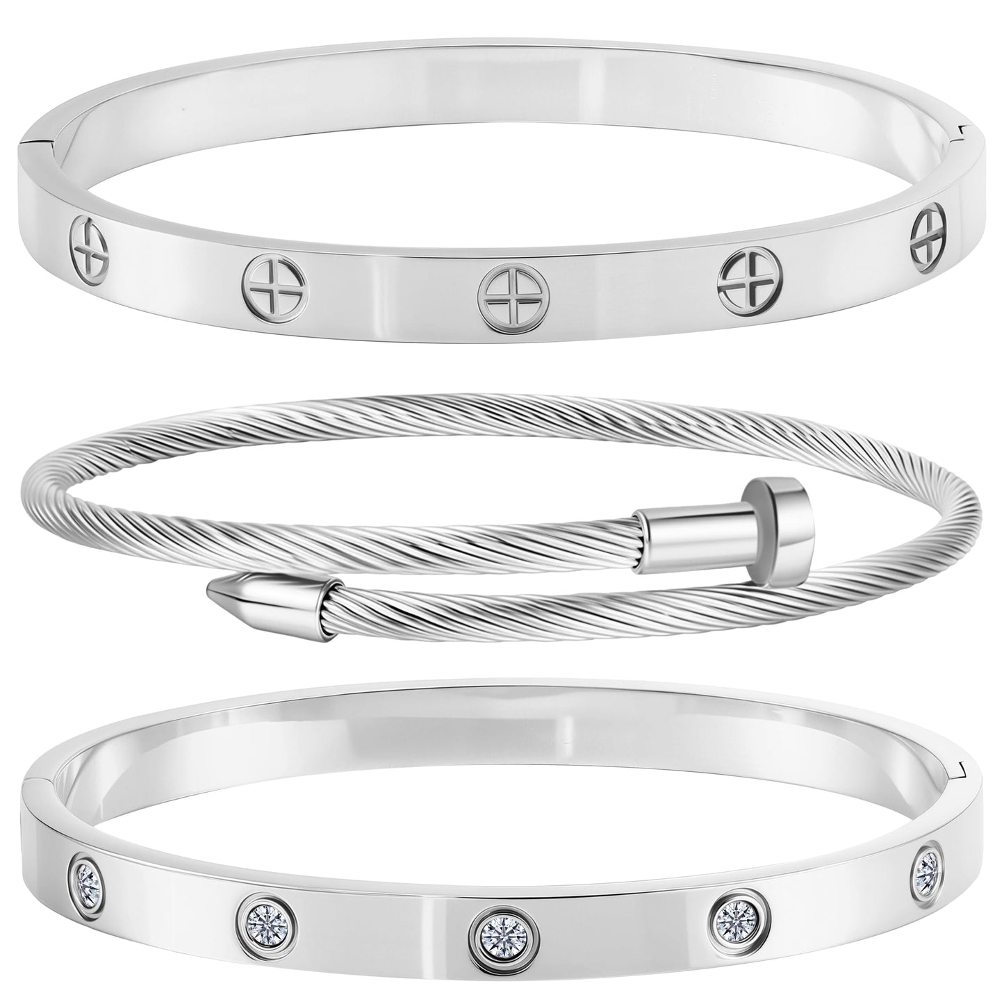 Camhanno Stackable Silver Bracelets for Women Stainless Steel Love & Friendship Bangle, Mothers Day Valentines Birthday Christmas Jewelry Gifts for Mom Her Wife Grandma (Style 8)