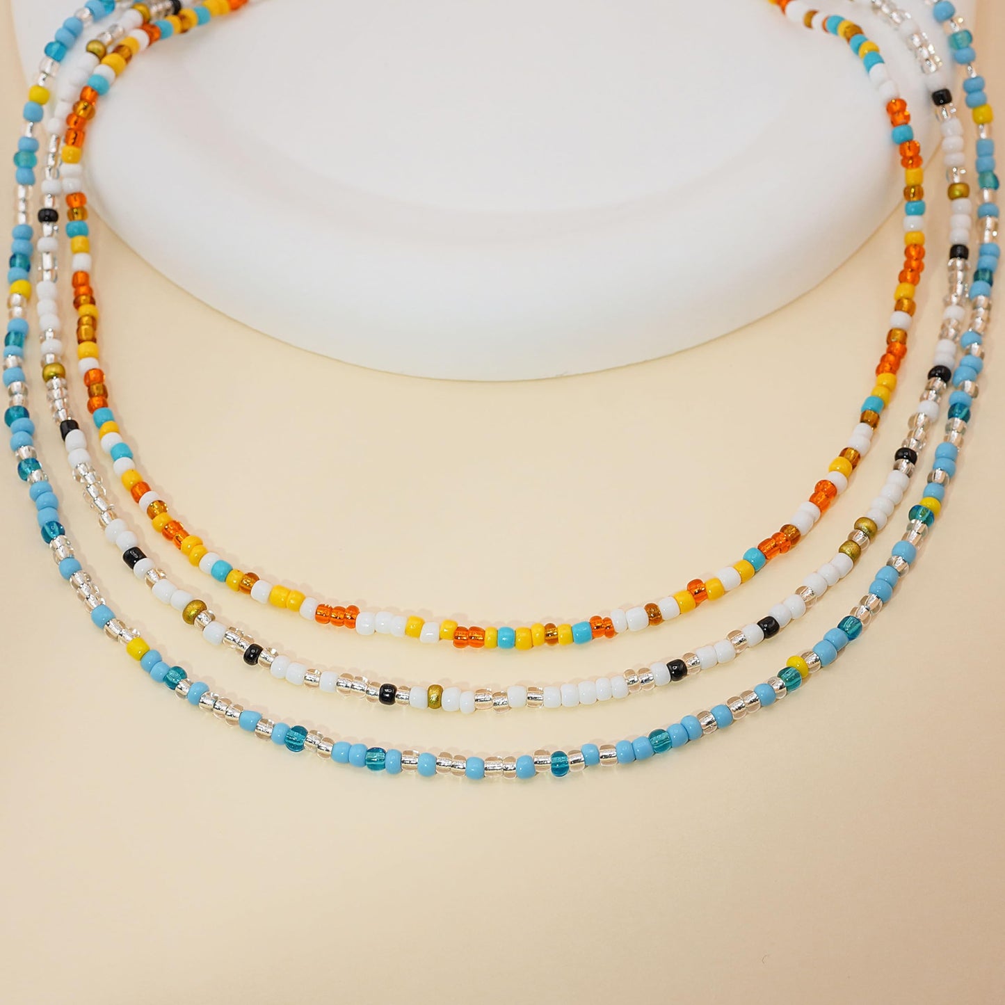 Lameybrt Cowrie Shell Surfer Necklaces, Hawaiian Beach Handmade Choker Set for Women, White Rice Bead with Black Accents, Bohemian Summer Seashell Choker 2 Piece Set, Perfect for Summer Beach Vacation, Birthday, Mother’s Day & Holiday Gifts (R05 Blue)