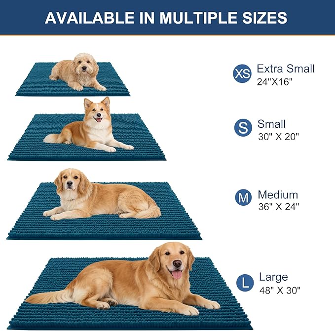 OLANLY Dog Door Mat for Muddy Paws 44x32, Ultra Absorbent Chenille Mud Doormat, Non-Slip Washable and Dirt Trapping Doormat for Indoor Entryway, Quick-Dry Indoor Pet Bed Mats for Dogs, Atlantic Blue