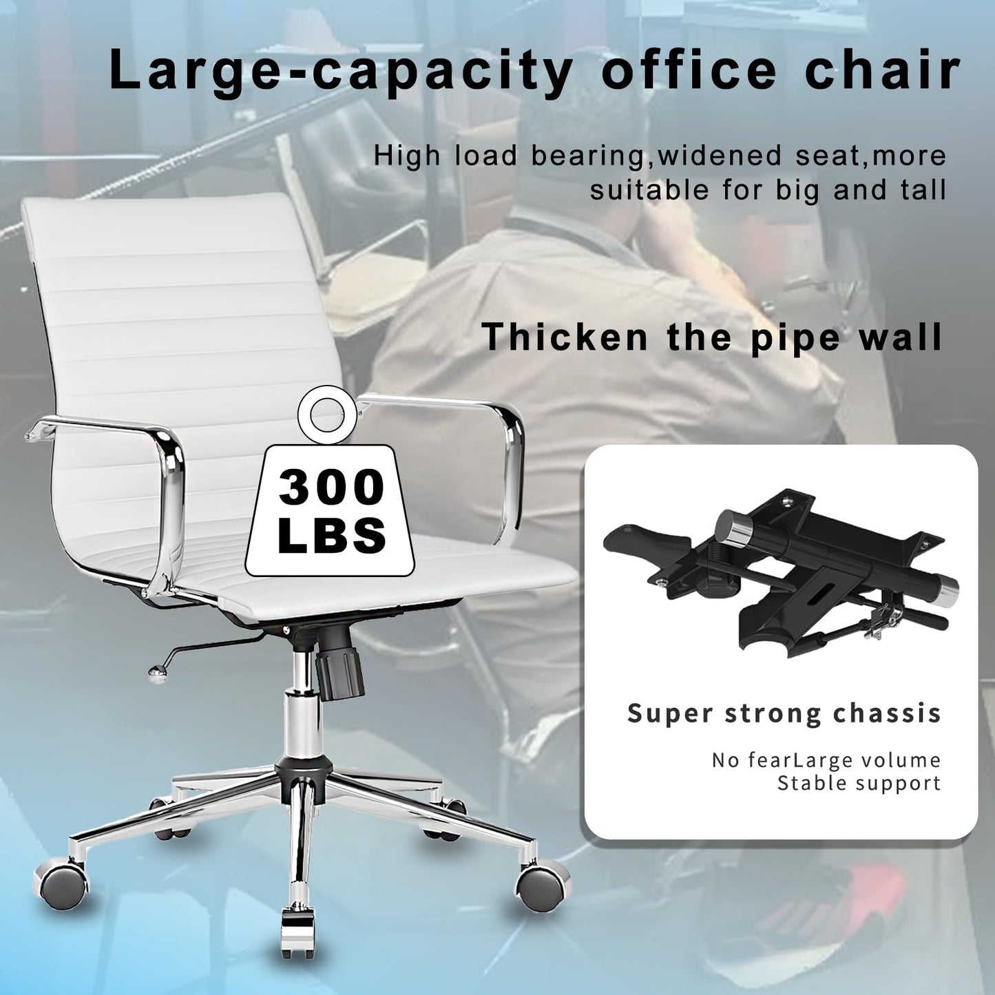 LUXMOD White Office Chair Ergonomic Swivel Desk Chair with Armrests Comfortable Heavy-Duty Chair for Office or Conference Table ，White 22.83in Seat（1pc）