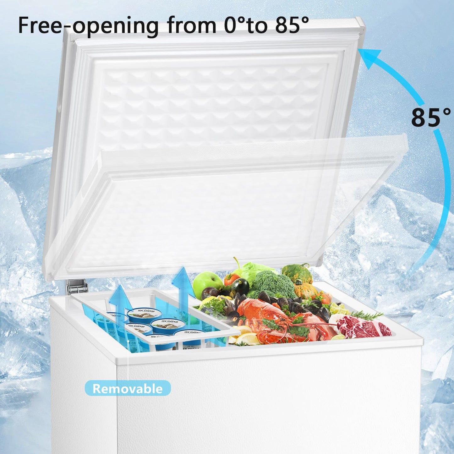 R.W.FLAME Chest Freezer 1.8 Cubic Feet, Small Mini Deep Freezer, Adjustable Temperature, Energy Saving, Top Open Door Deep Freezer, White