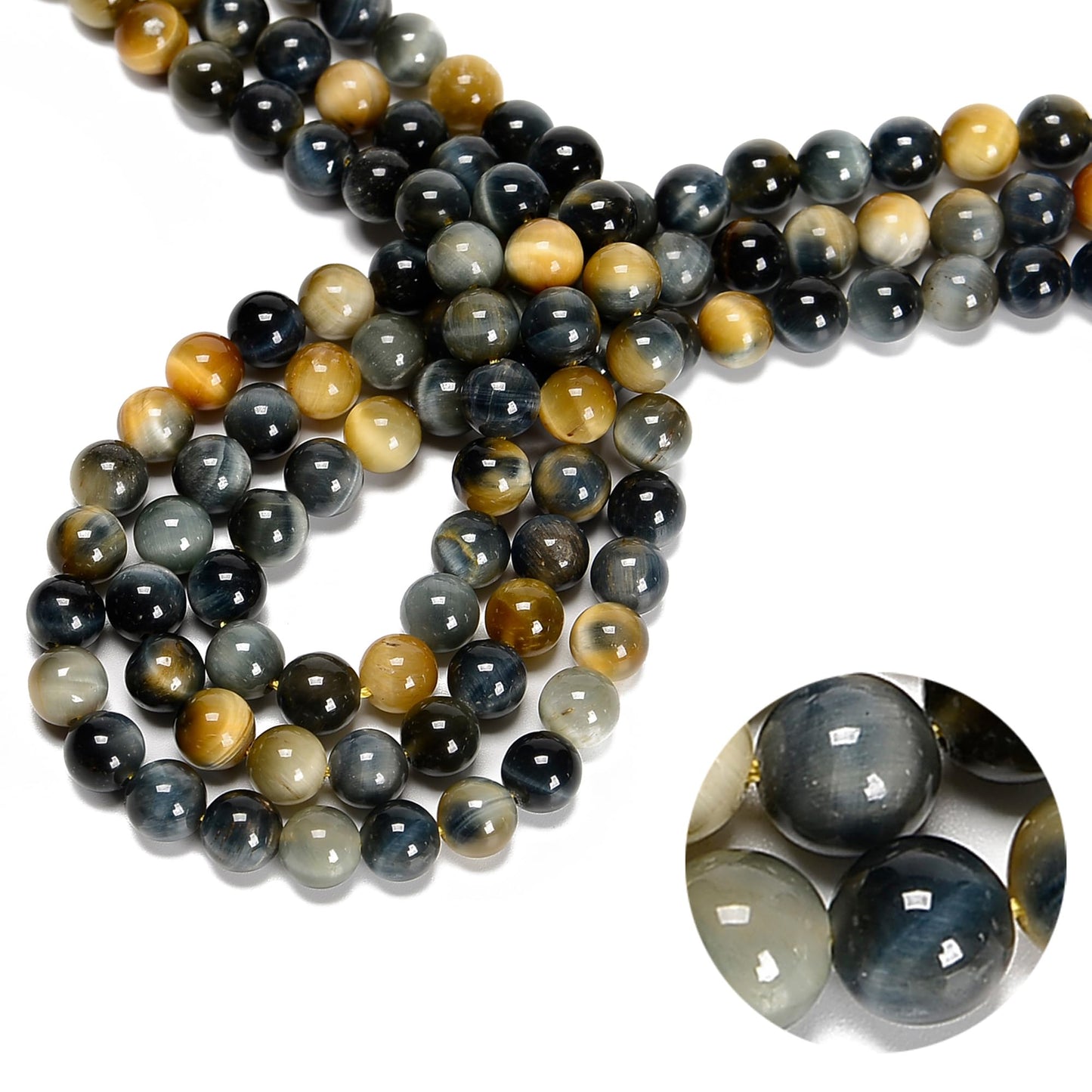 65Pcs 6mm Dream Tiger Eye Gemstone Natural Round Loose Real Stone Beads Gemstone Genuine for DIY Hand Made Craft Jewelry Bracelet Earring Necklace String Making Energy Healing Power