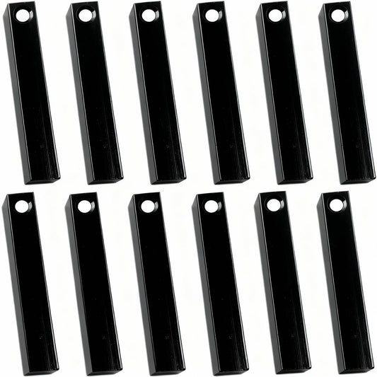 ABBECIAO 12PCS Black Anodized Aluminum 3D Rectangle Metal Stamping Blanks - 1 1/2" x 1/4" Solid Bar Pendants for Keychain Making