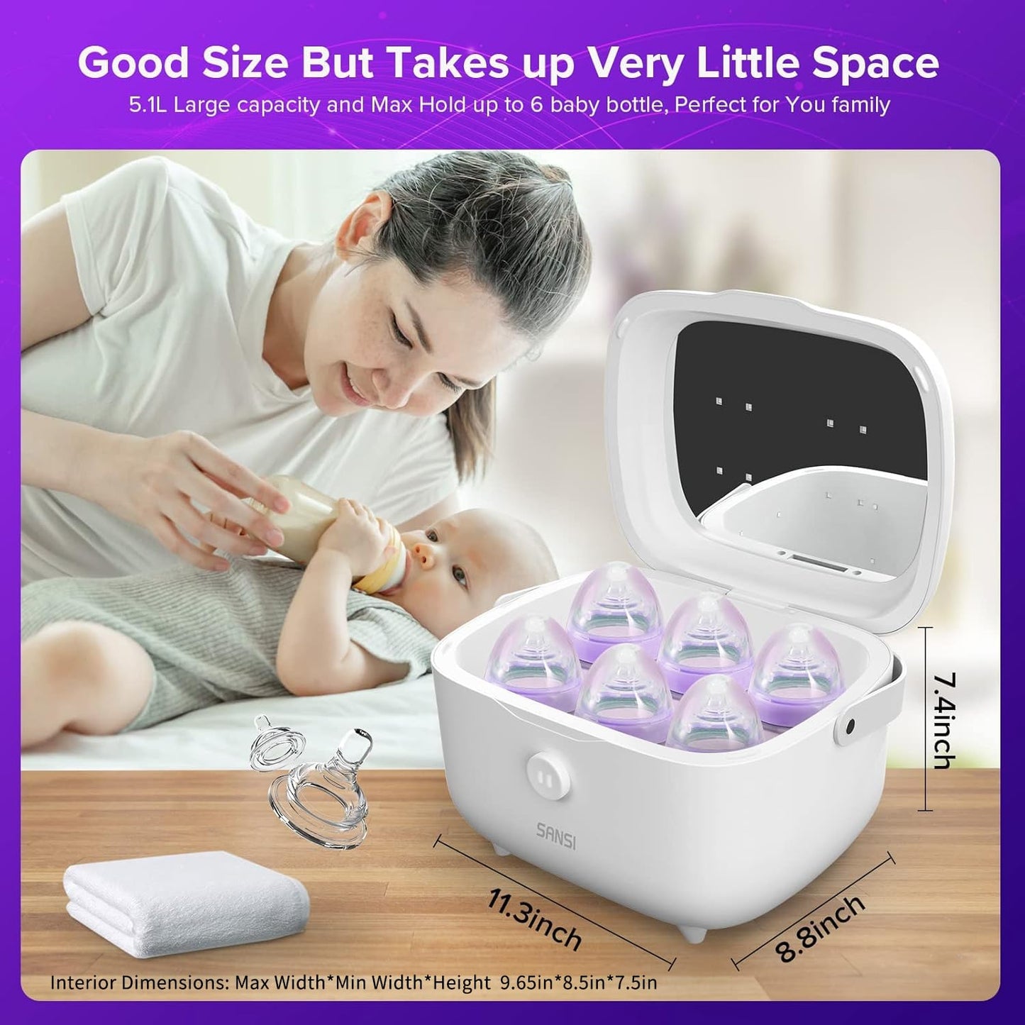 SANSI UV Light Sanitizer Box with 360° UVC Chips, Sanitizes in 5 Minutes 5.1L Large Capacity Sanitizer for Baby & The Whole Family (15W)