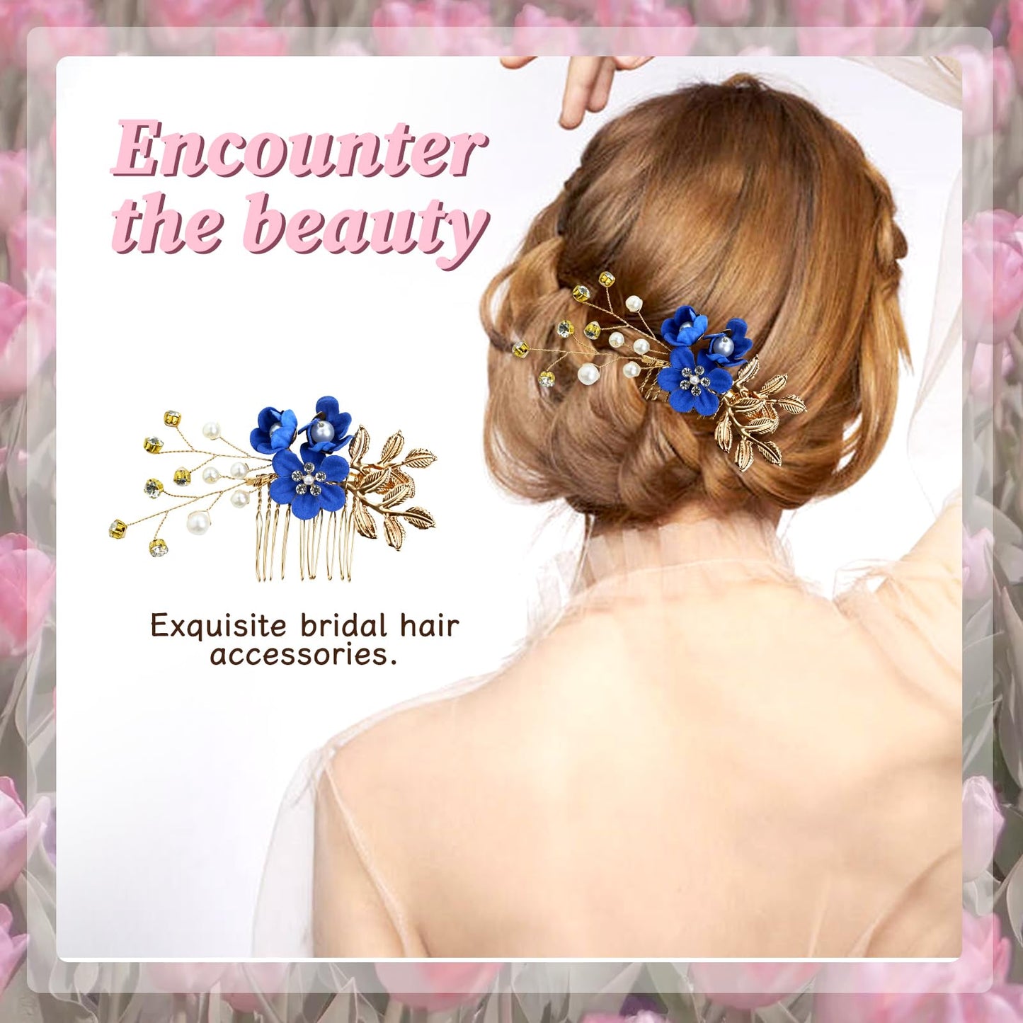 inSowni 20 Pack Classic White Dusty Pink Blue Flower Bridal Wedding Hair Side Combs+U-shaped Flower Hair Pins+Twist Spiral Pearl Hair Pins Pieces Headpieces Accessories for Brides Bridesmaids Women