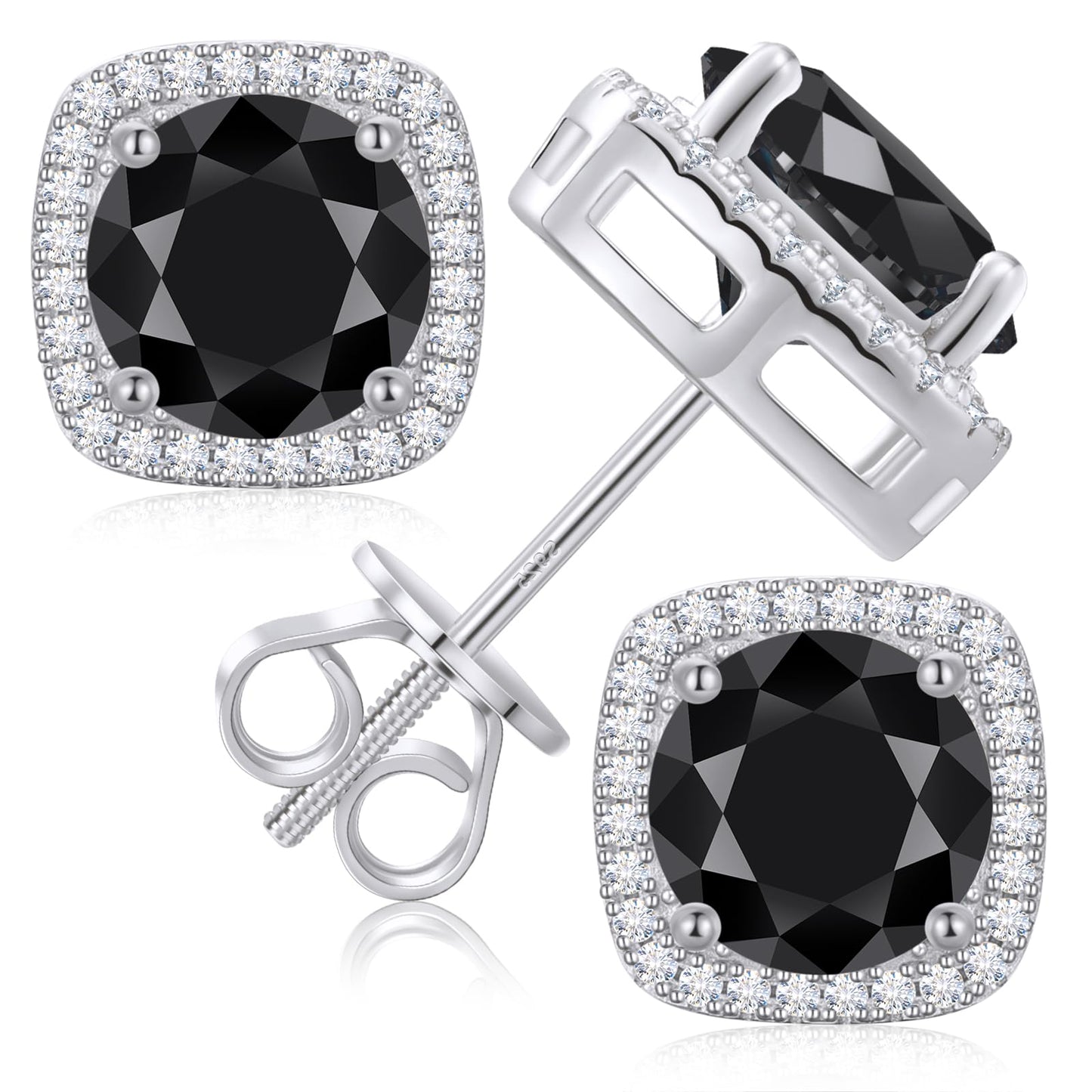 Gugots Moissanite Halo Square Stud Earrings Screw Back 925 Sterling Silver Lab Brilliant D Color VVS1 Clarity Hypoallergenic Earrings for Women Men Black White Gold Plated 0.8CT 6MM*2