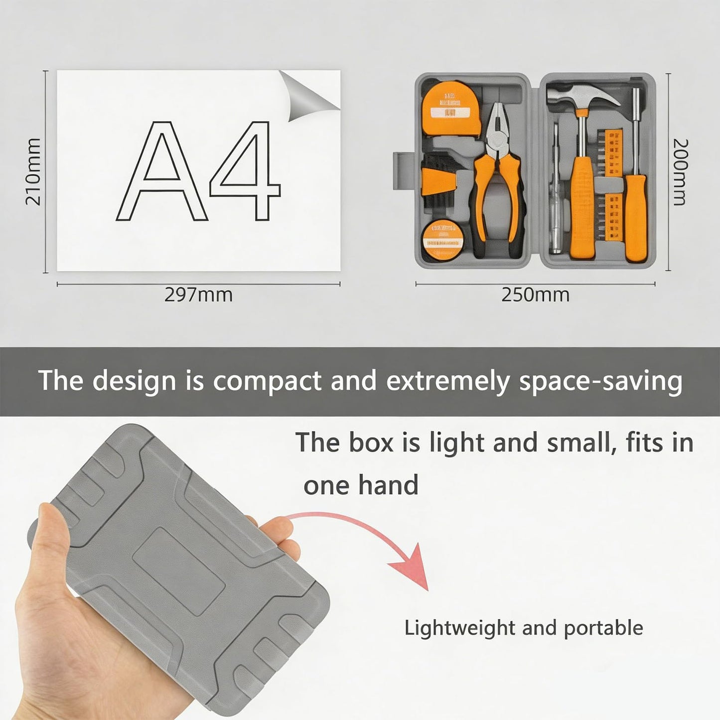 HOEIA 24-Piece Tool Set, General Household Tool Kit, Mini Tool Kit, Small Tools Set, Unisex Tool Kit for Home, Suitable for DIY Projects, Office & Garage (Orange)