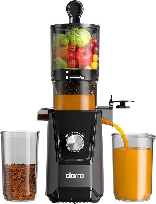 Ciarra Cold Press Juicer - 4.3” XL Feed Chute, Quiet Motor, 406Oz BPA-Free Juicer Machines, 99% Juice Yield Slow Masticating Juicer for Whole Fruits & Vegetables, Easy to Clean