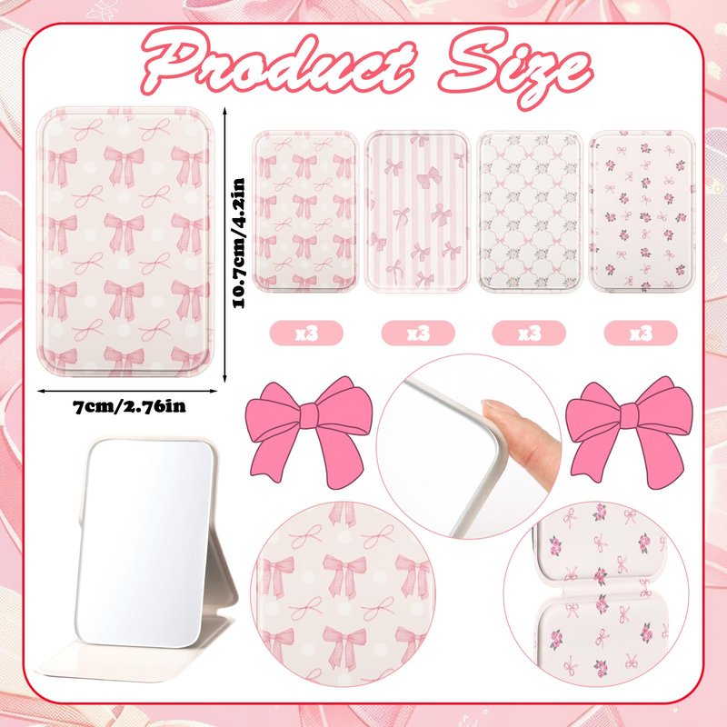 Geelin 12 Pcs Compact Mirror Bulk Mini Pocket Mirrors for Women Travel Folding Mirror Portable Hand Mirrors for Graduation Party Gift Camping Office Home(Pink Bow)