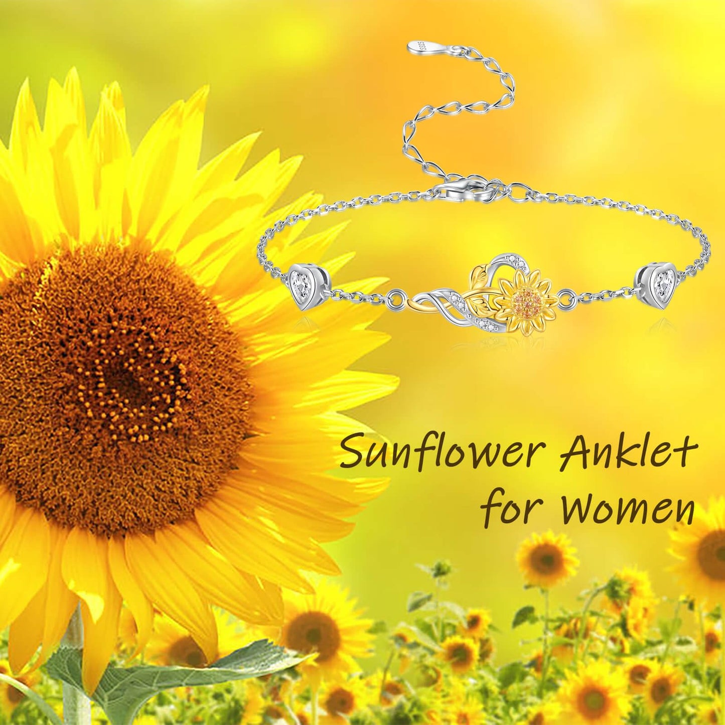 oGoodsunj Sunflower Necklace Jewelry Set fo Women Sterling Silver Anklet Bracelet Earrings You Are My Sunshine Pendant Gifts for Mom Daughter Wife (Bracelet B)