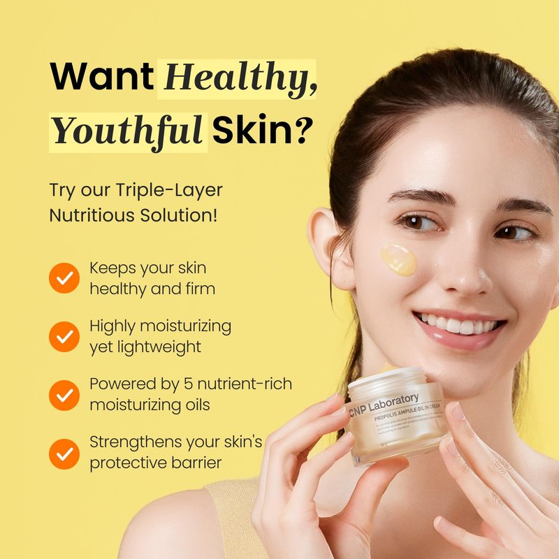 CNP Honey Ceramide Moisturizer with Propolis Extract & Hyaluronic Acid, Propolis Ampule Oil-in-Cream with 5 Oil Blend, Anti Aging Face Cream, for Firm, Radiant Skin, Korean Skin Care (1.76 fl. oz)